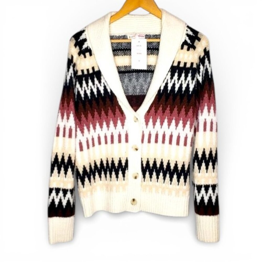 NWT Hazel Moon‎ Women’s Zig Zag Abstract Print Pattern Shawl Collar Sweater M